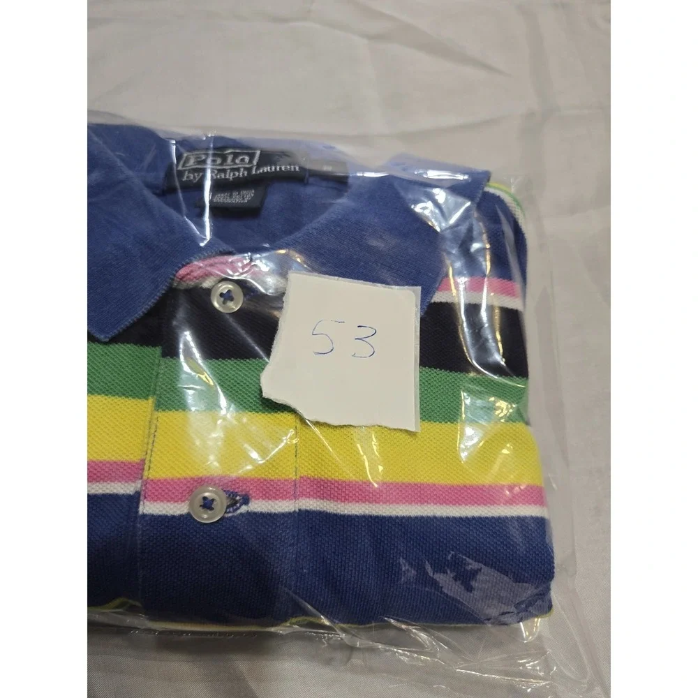 Polo Ralph Lauren Mens Small Striped Colorful Cotton Shirt Short Sleeve Vtg